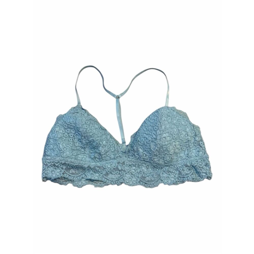 AERIE Women’s Light Blue Green Floral Lace Racerback Bralette Size Medium